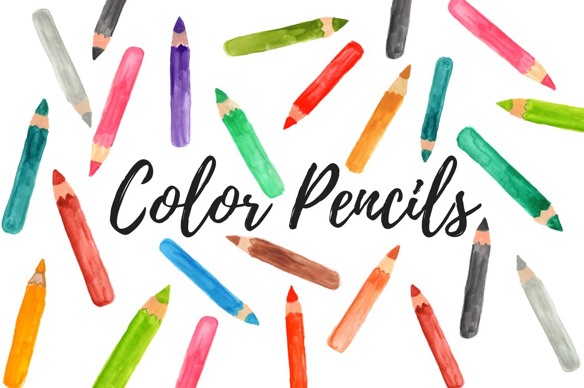 Watercolor color pencil clipart cover image.