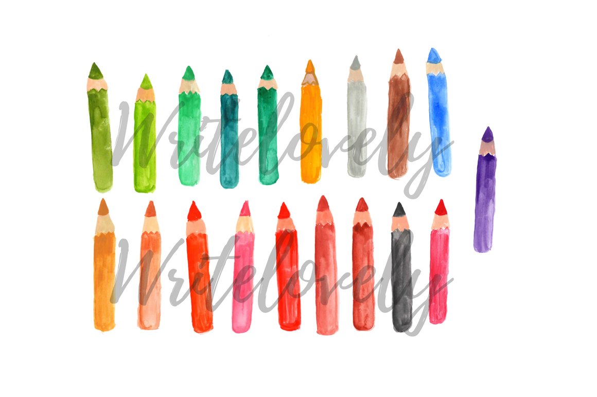 Watercolor color pencil clipart preview image.