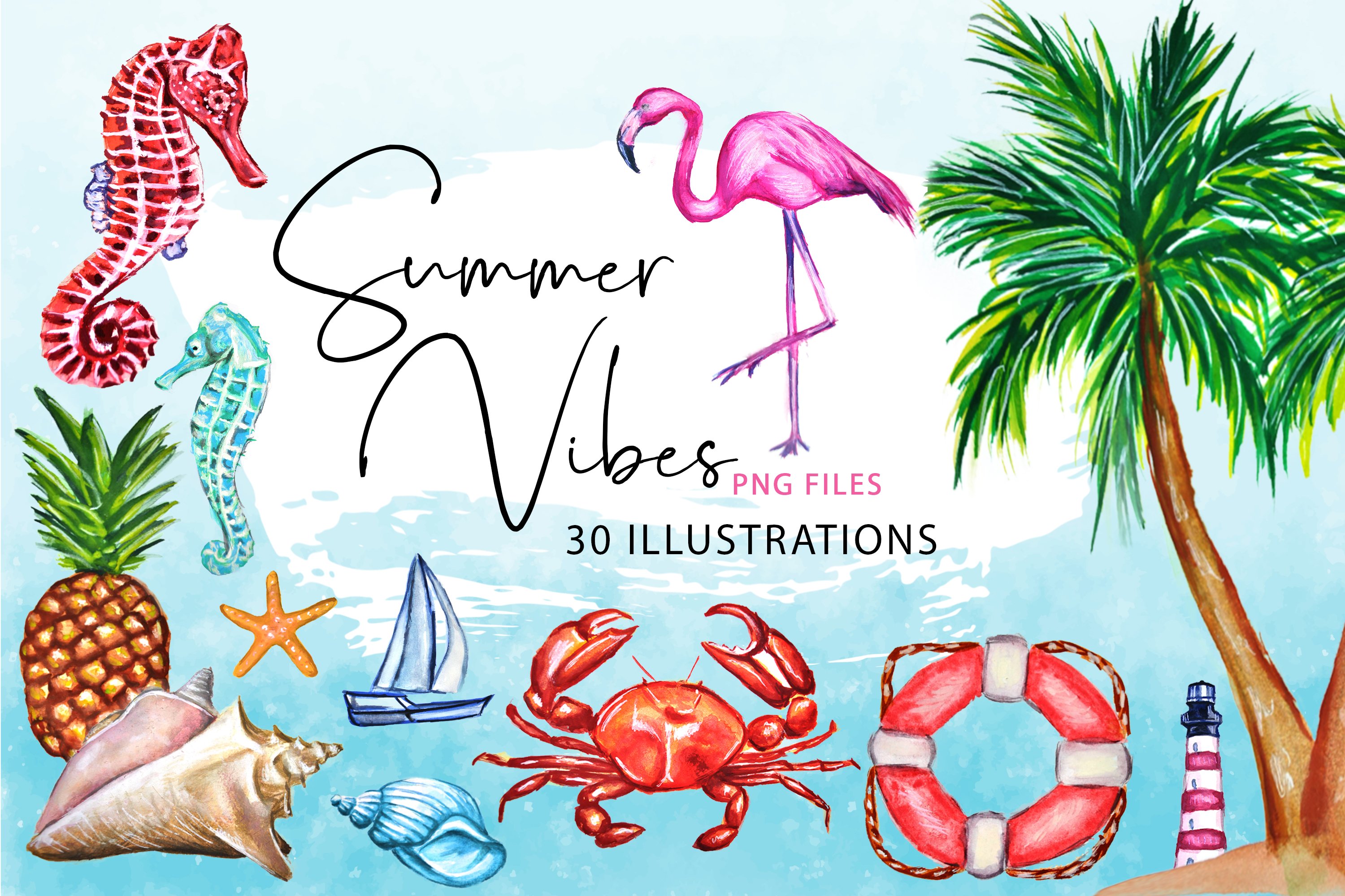 Watercolor Summer Clipart | Beach cover image.
