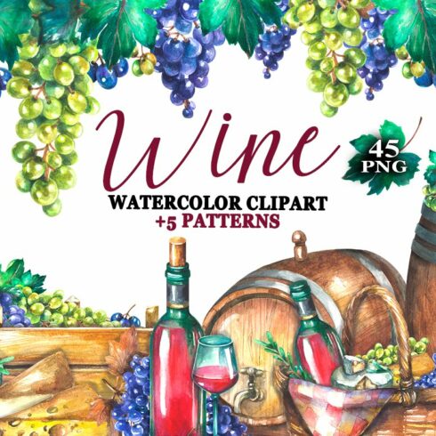 Watercolor Wine clipart cover image.