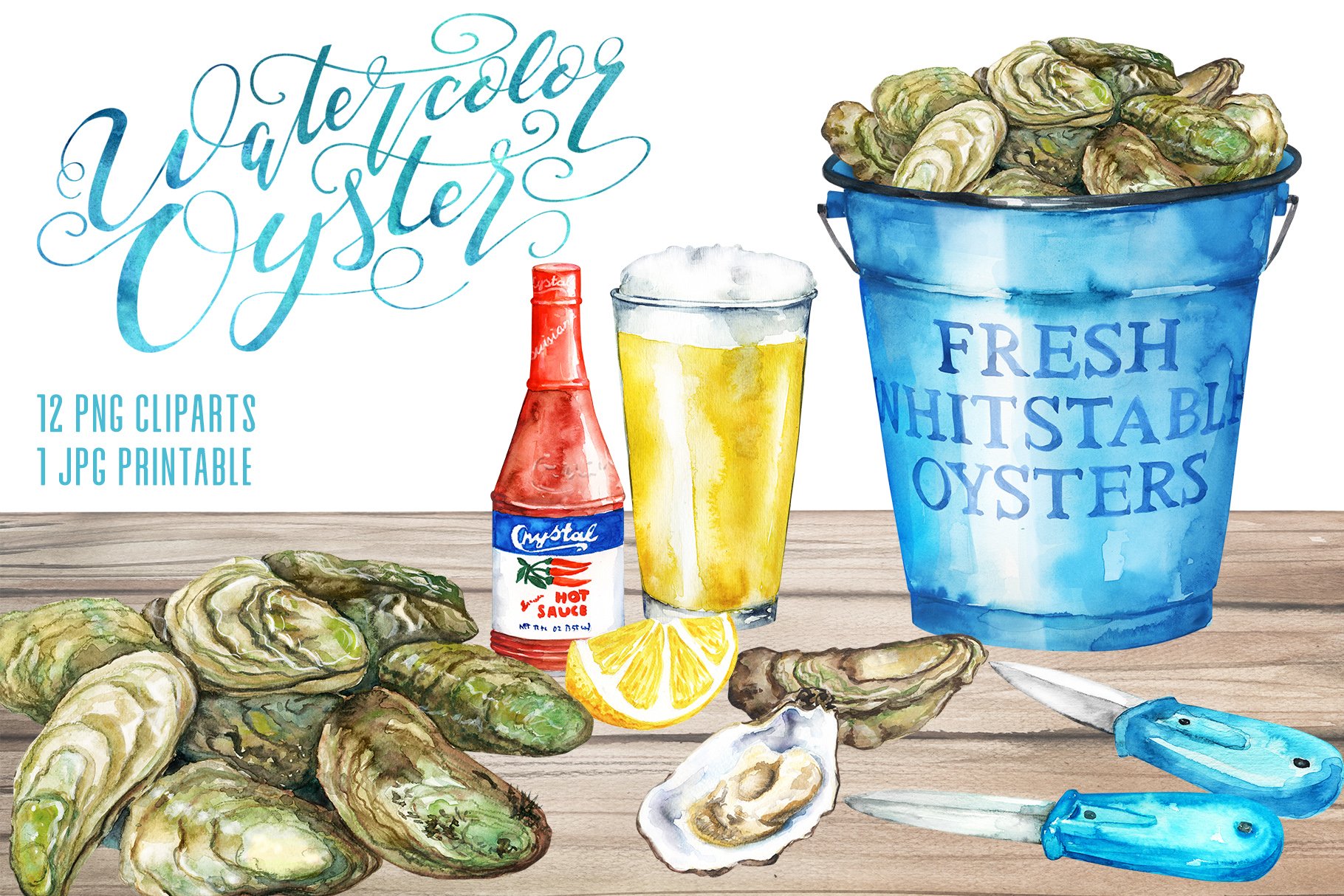 Watercolor Oyster Clipart cover image.