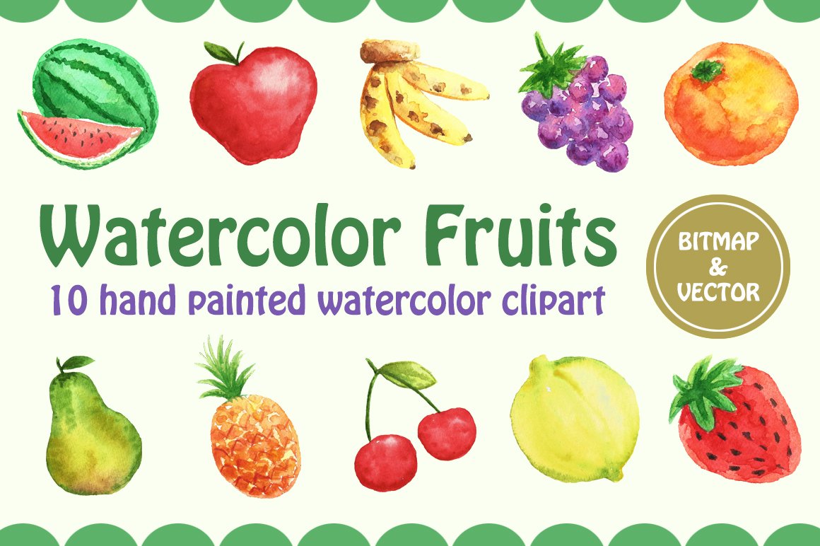 Watercolor Fruits  - Vector & PNG cover image.