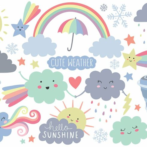 Cute Weather Design Elements Clipart cover image.