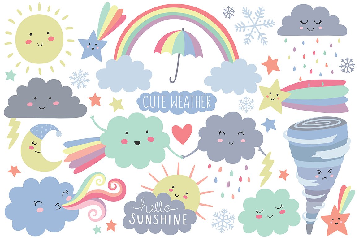 Cute Weather Design Elements Clipart cover image.
