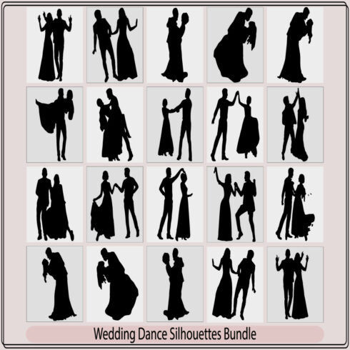 Couple Wedding dancing silhouette,Male And Female Dancing silhouettes Collection,Bride and groom in wedding silhouettes illustration cover image.