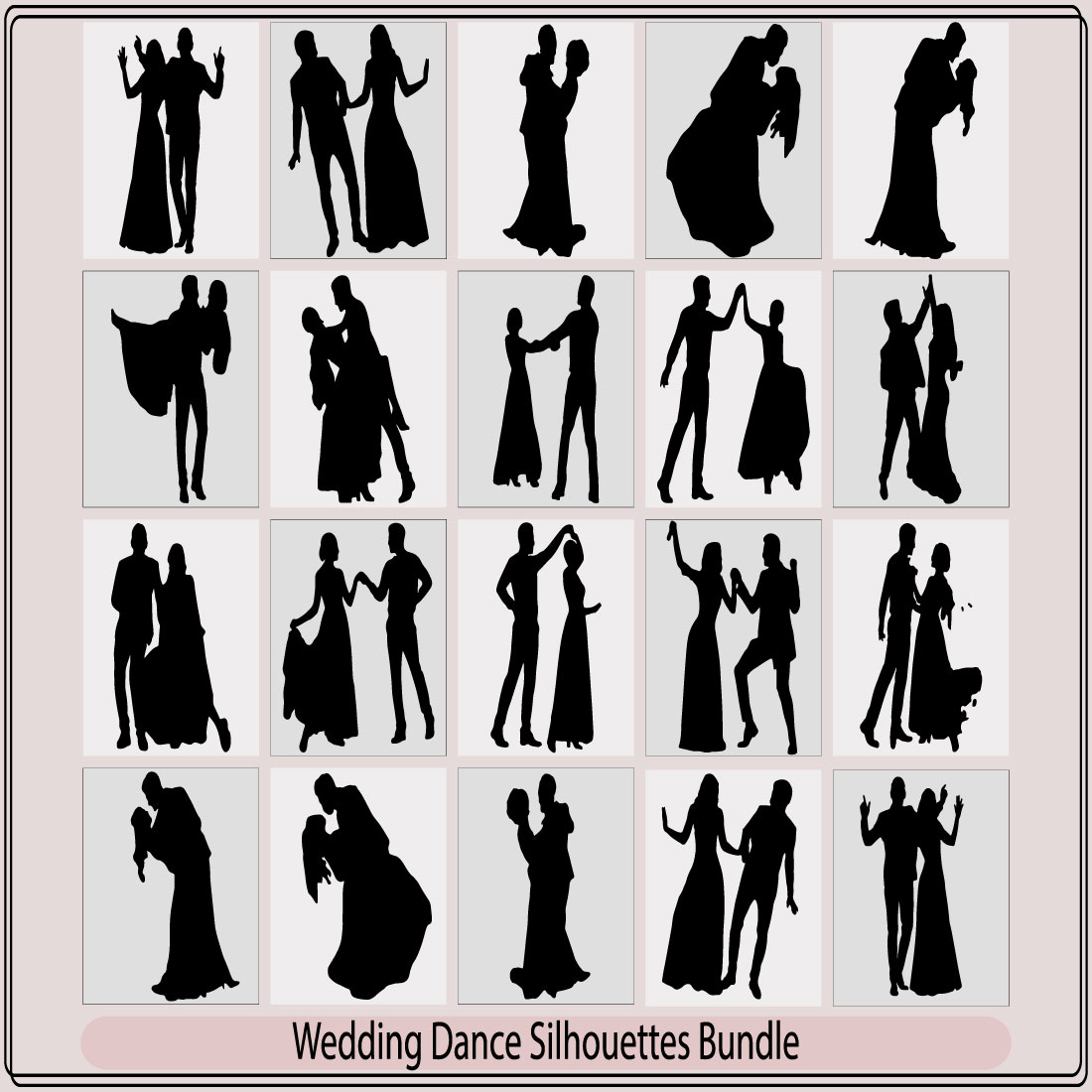Couple Wedding dancing silhouette,Male And Female Dancing silhouettes Collection,Bride and groom in wedding silhouettes illustration preview image.