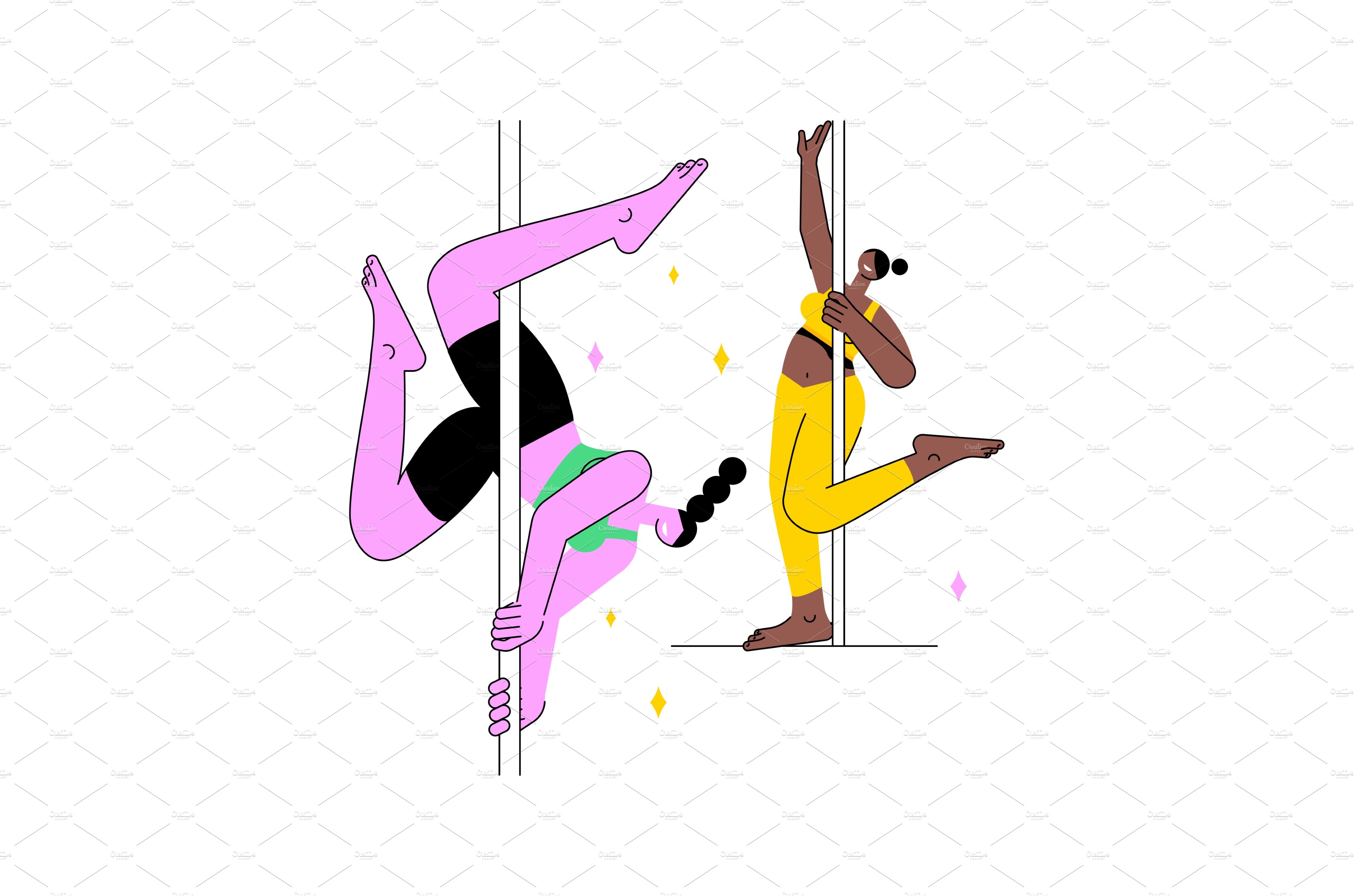 Pole dance classes isolated cartoon cover image.