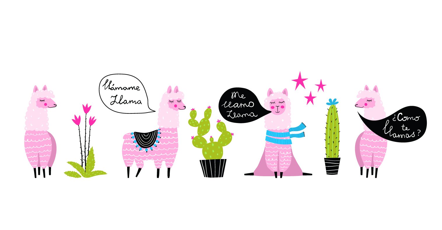 Funny llamas and cacti collection preview image.