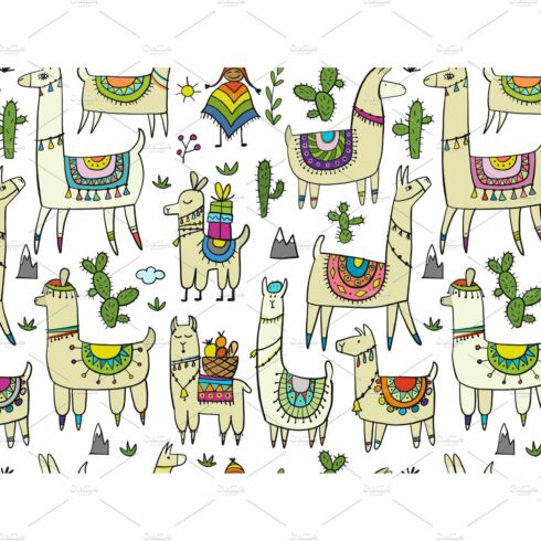Cute lamas, seamless pattern for cover image.