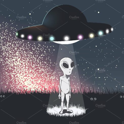 alien teleports from flying saucer cover image.