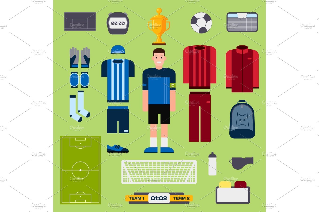 Football elements soccer player uniform clothing and symbols sport game vec... cover image.