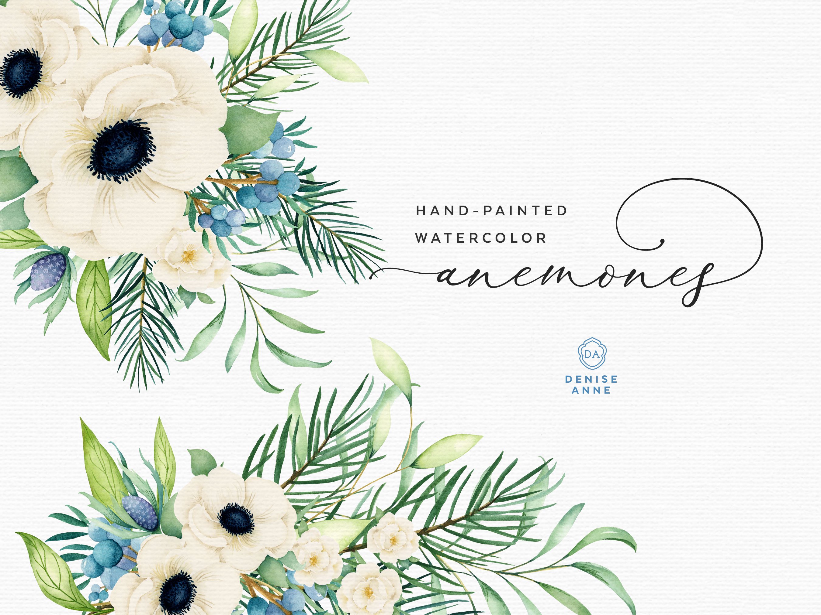 white anemone pine berry watercolor florals 3 177