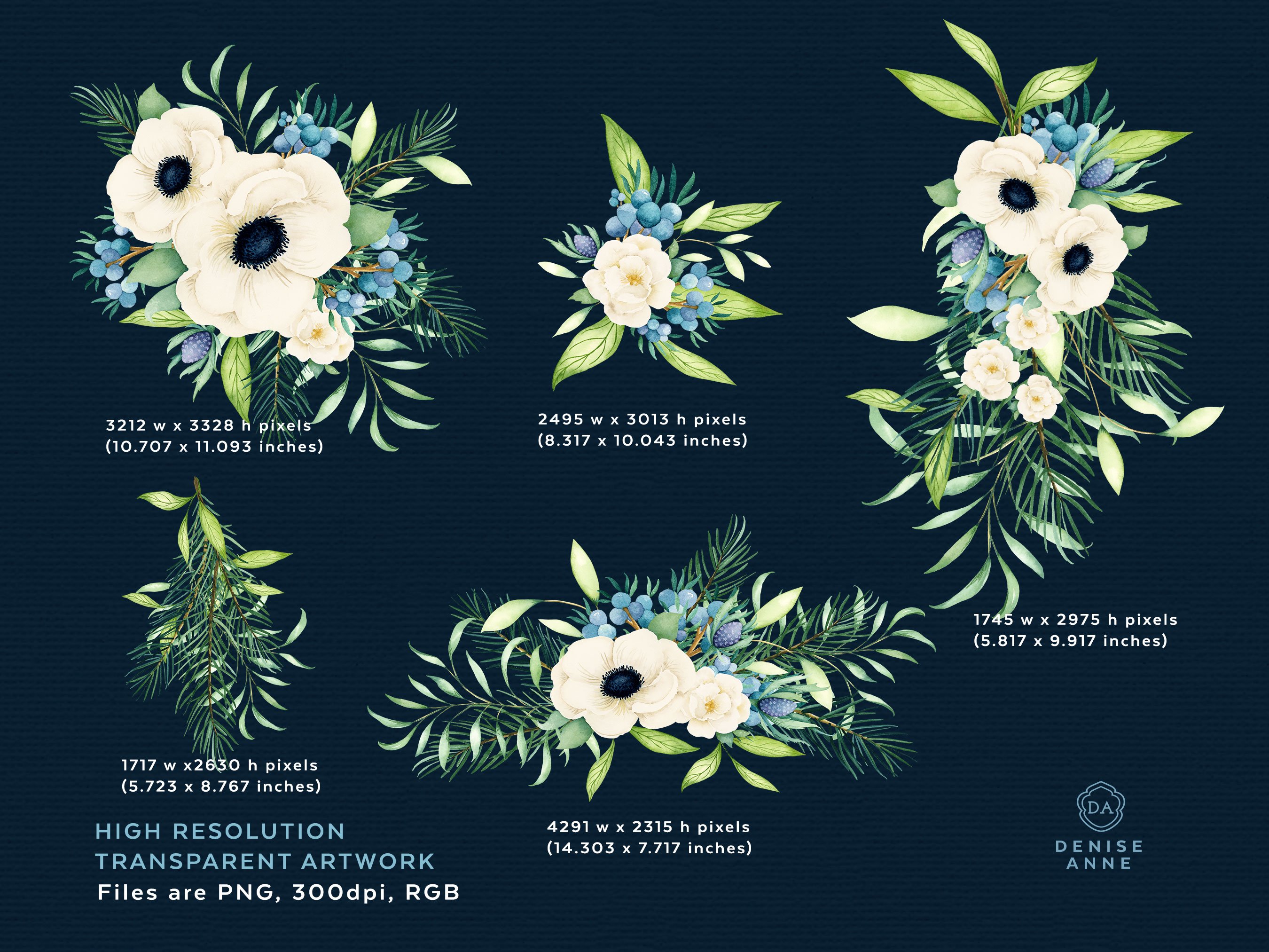 White Anemone & Pine Flower Bunches preview image.