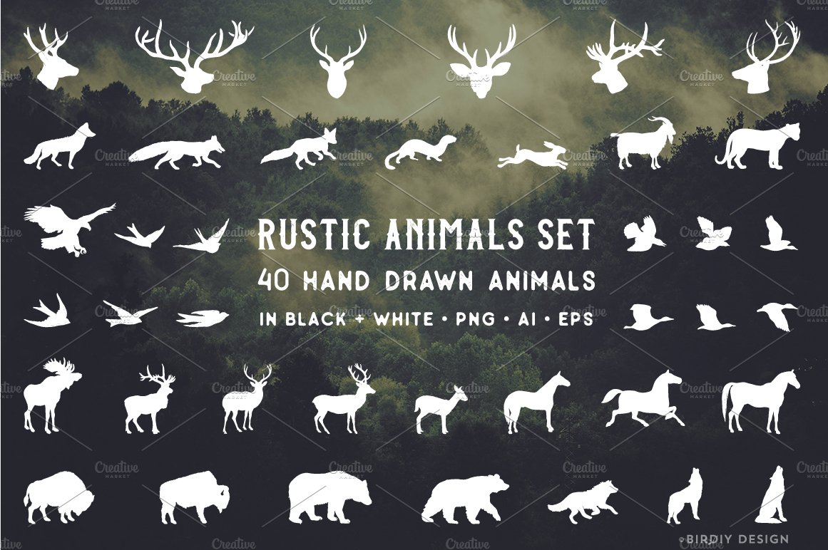 Rustic Animals Clipart - AI PNG EPS preview image.