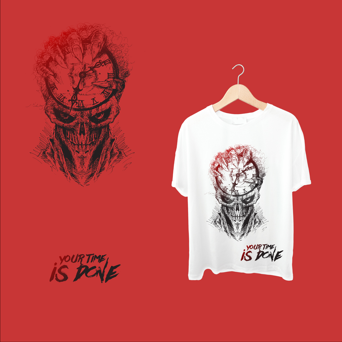 "Your Time is Done" t-shirt design preview image.