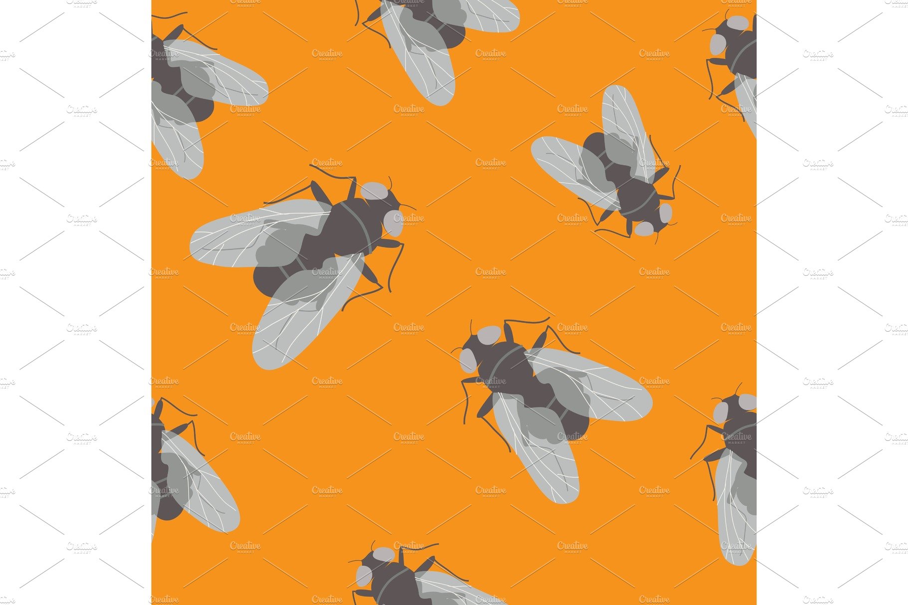 Seamless pattern with flies on cover image.