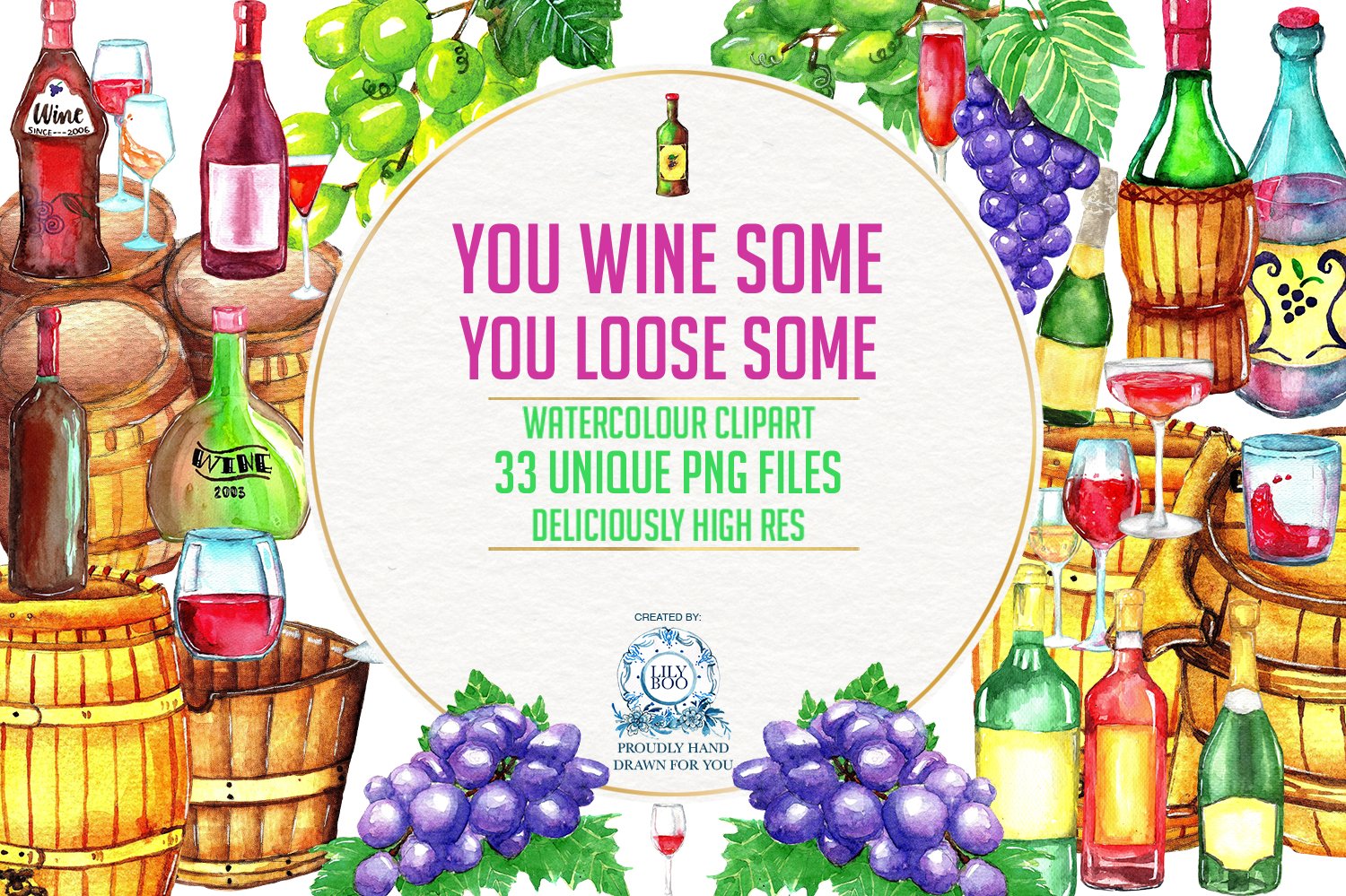 33 Wine Watercolor  PNG Bundle cover image.