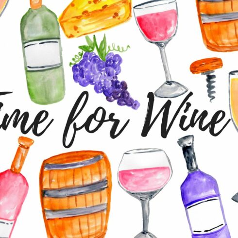 Watercolor Wine Clipart cover image.