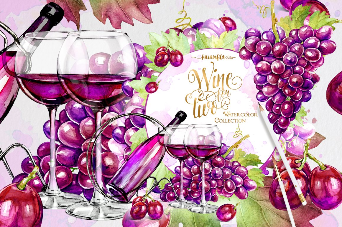 Wine and Grapes Clipart cover image.