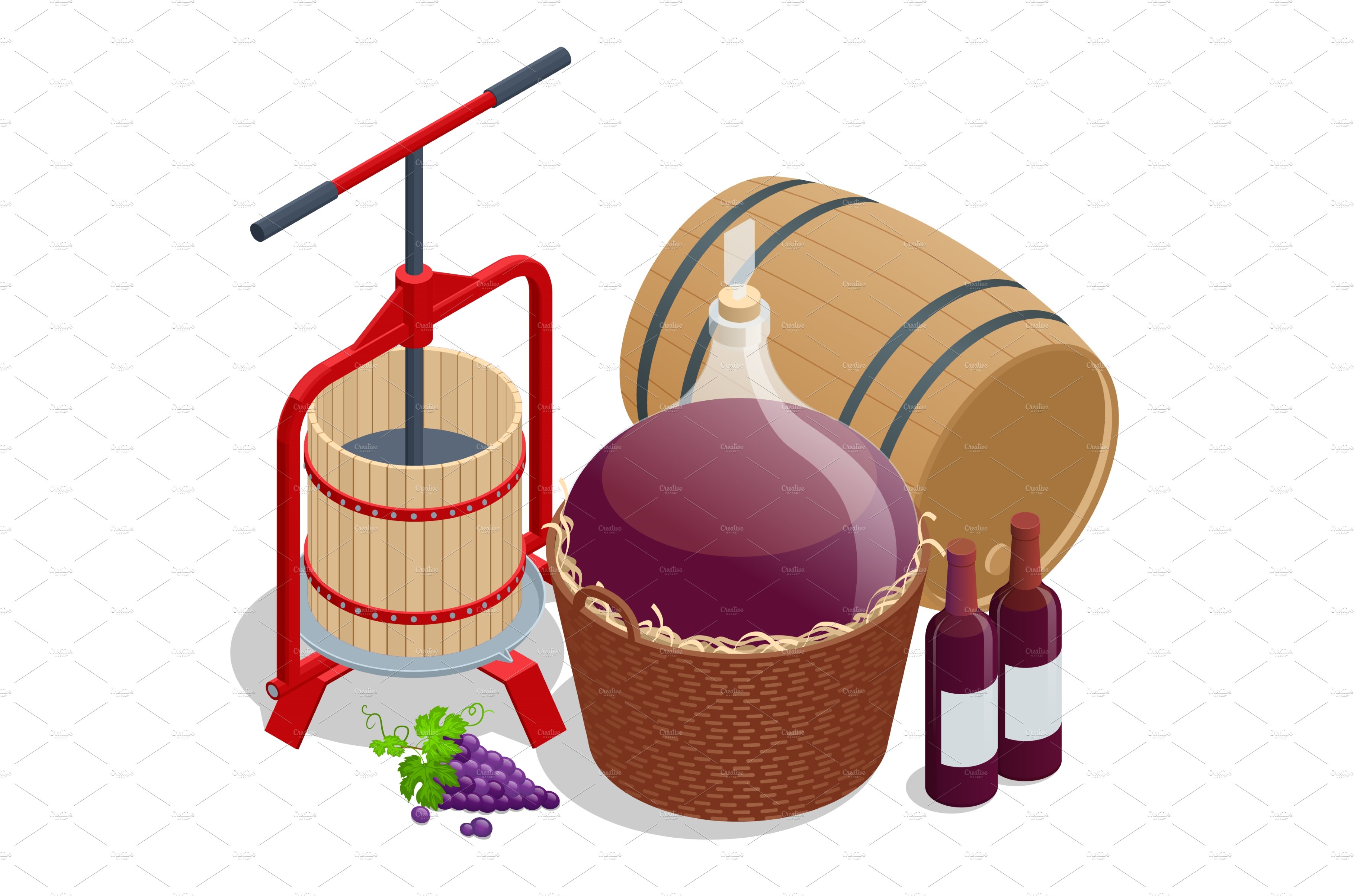 Isometric Wine production, crushing cover image.