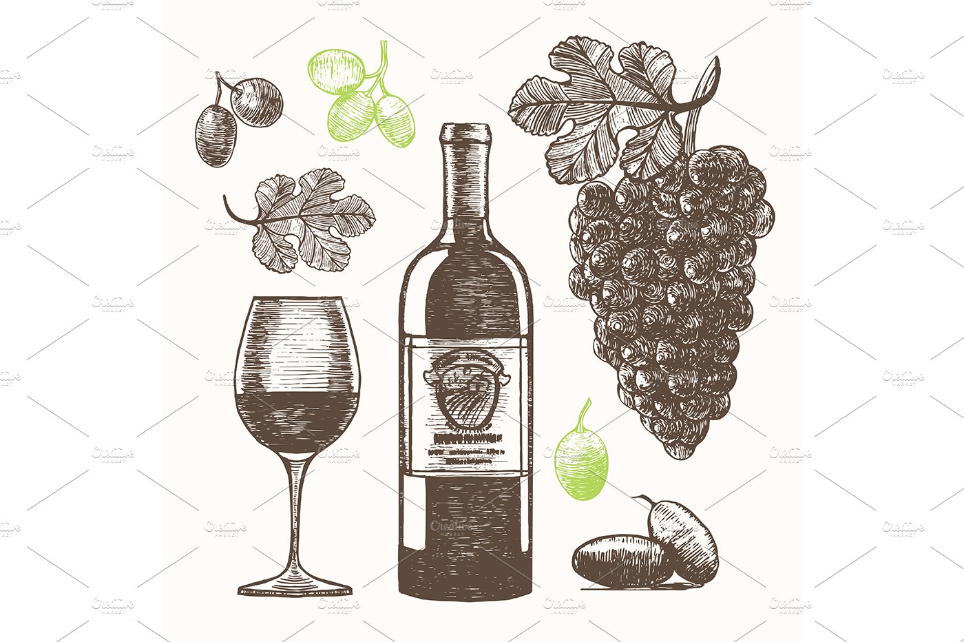 Wine Hand Draw Sketch. Vector preview image.