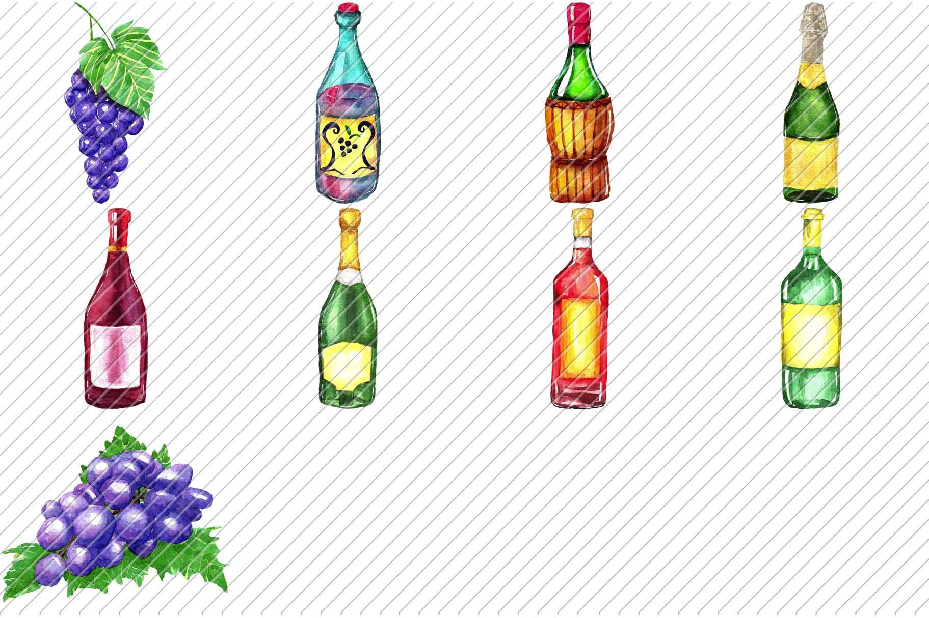 33 Wine Watercolor  PNG Bundle preview image.