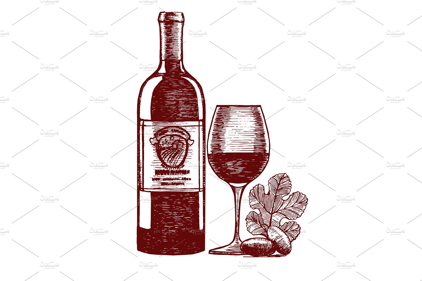 Wine Hand Draw Sketch. Vector cover image.
