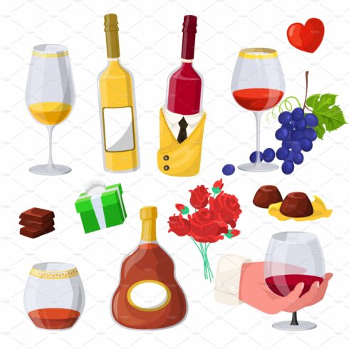Wine and cognac vector drink cartoon cover image.