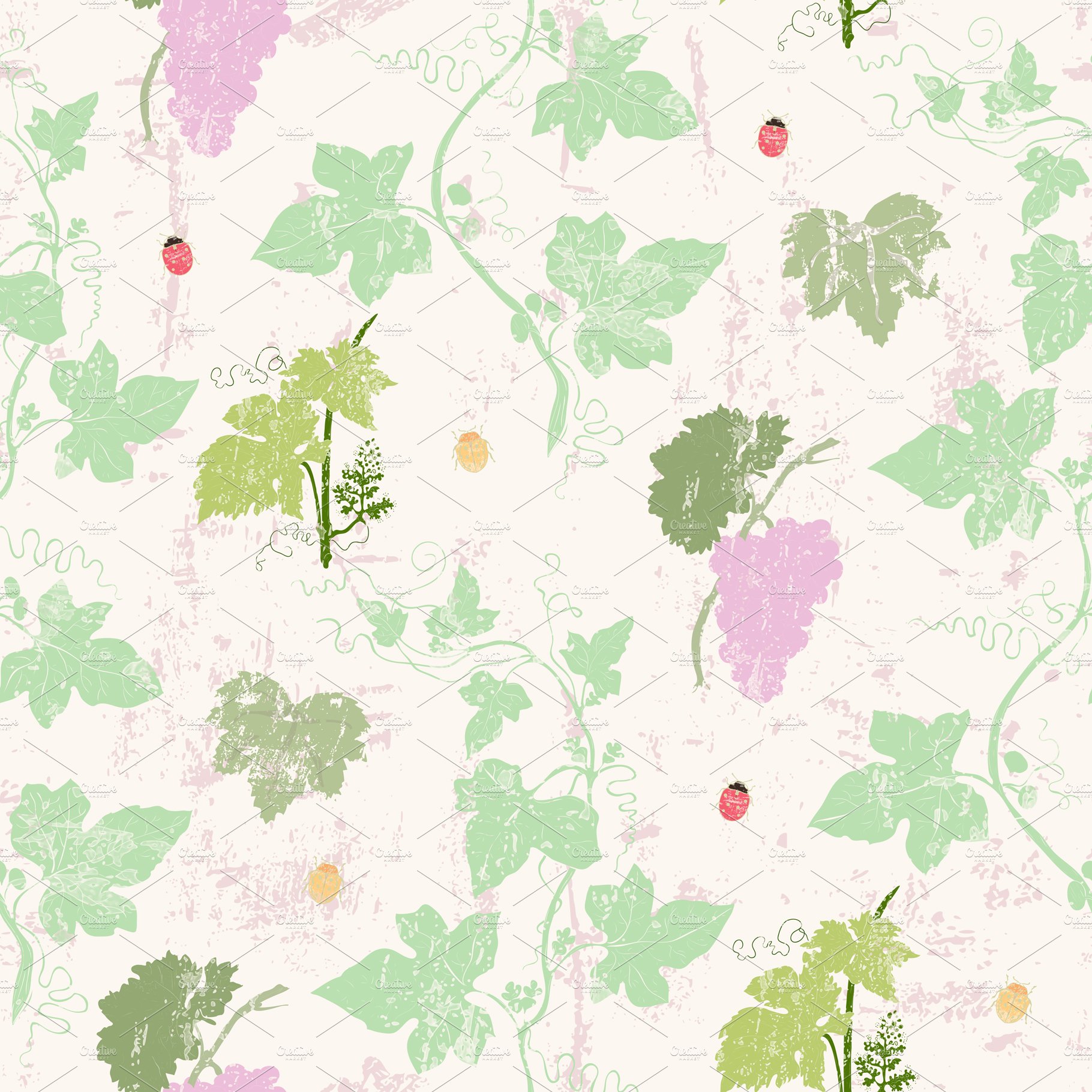 Grape and Vine seamless pattern preview image.