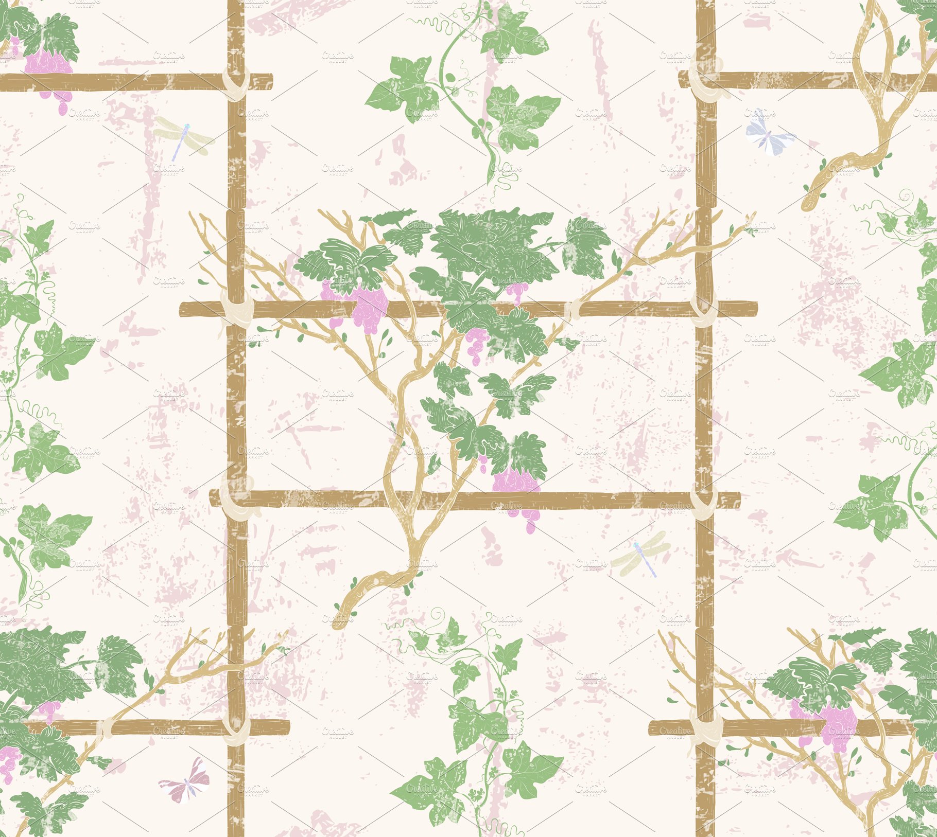 Grapevine & Insects seamless pattern preview image.