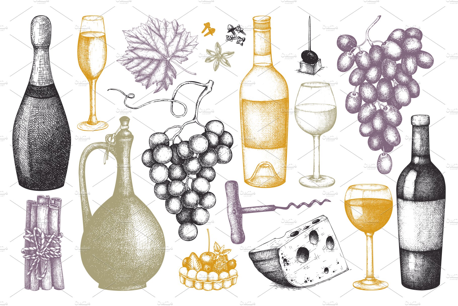 Wine sketches set. Vector drinks. preview image.