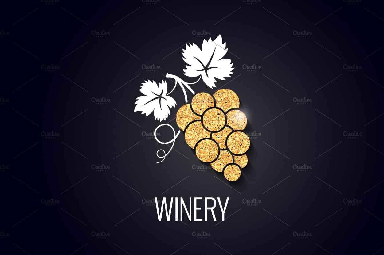 Wine grape gold concept on black. cover image.