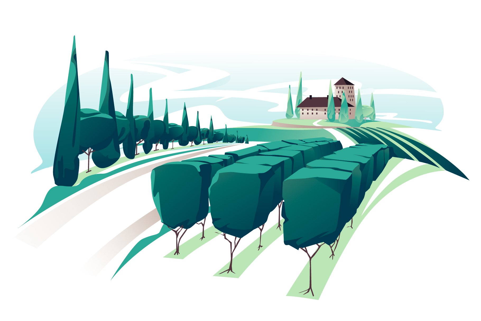 Vineyard landscape & wine set preview image.