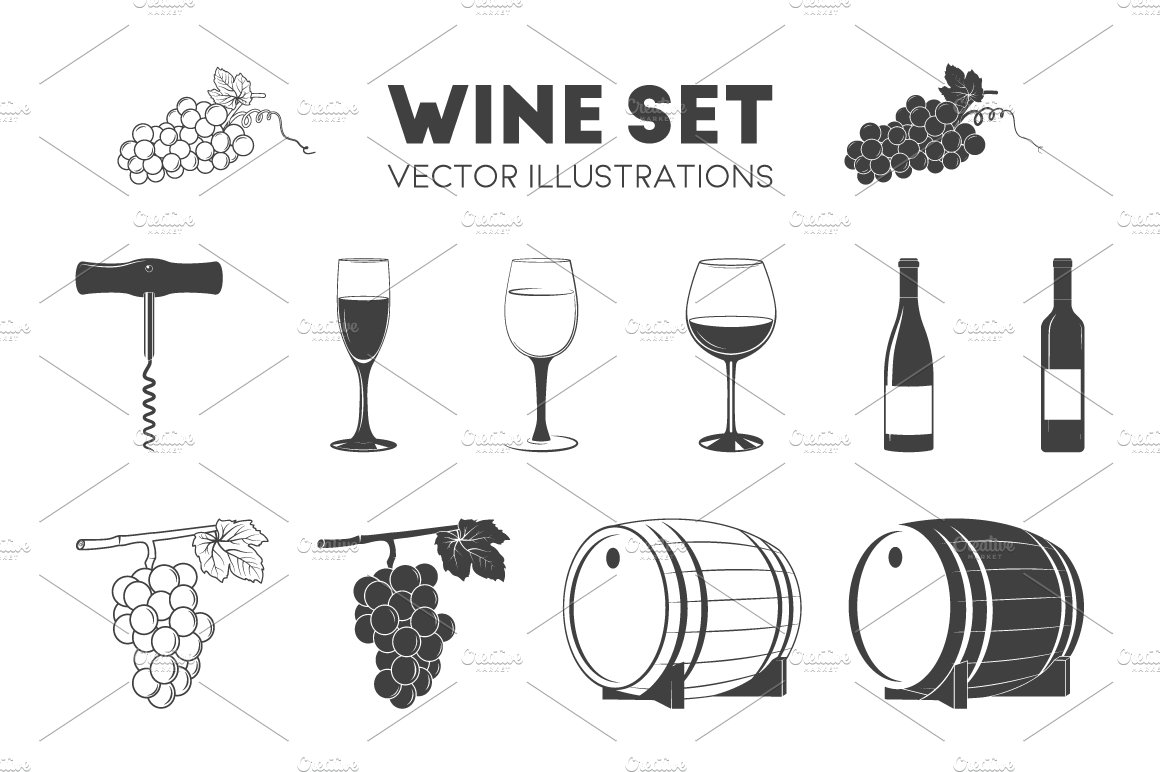 Wine Set. Monochrome Icons, Elements cover image.