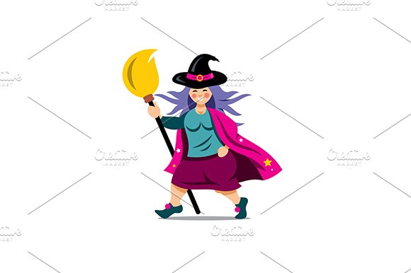 Witch with broomstick cover image.
