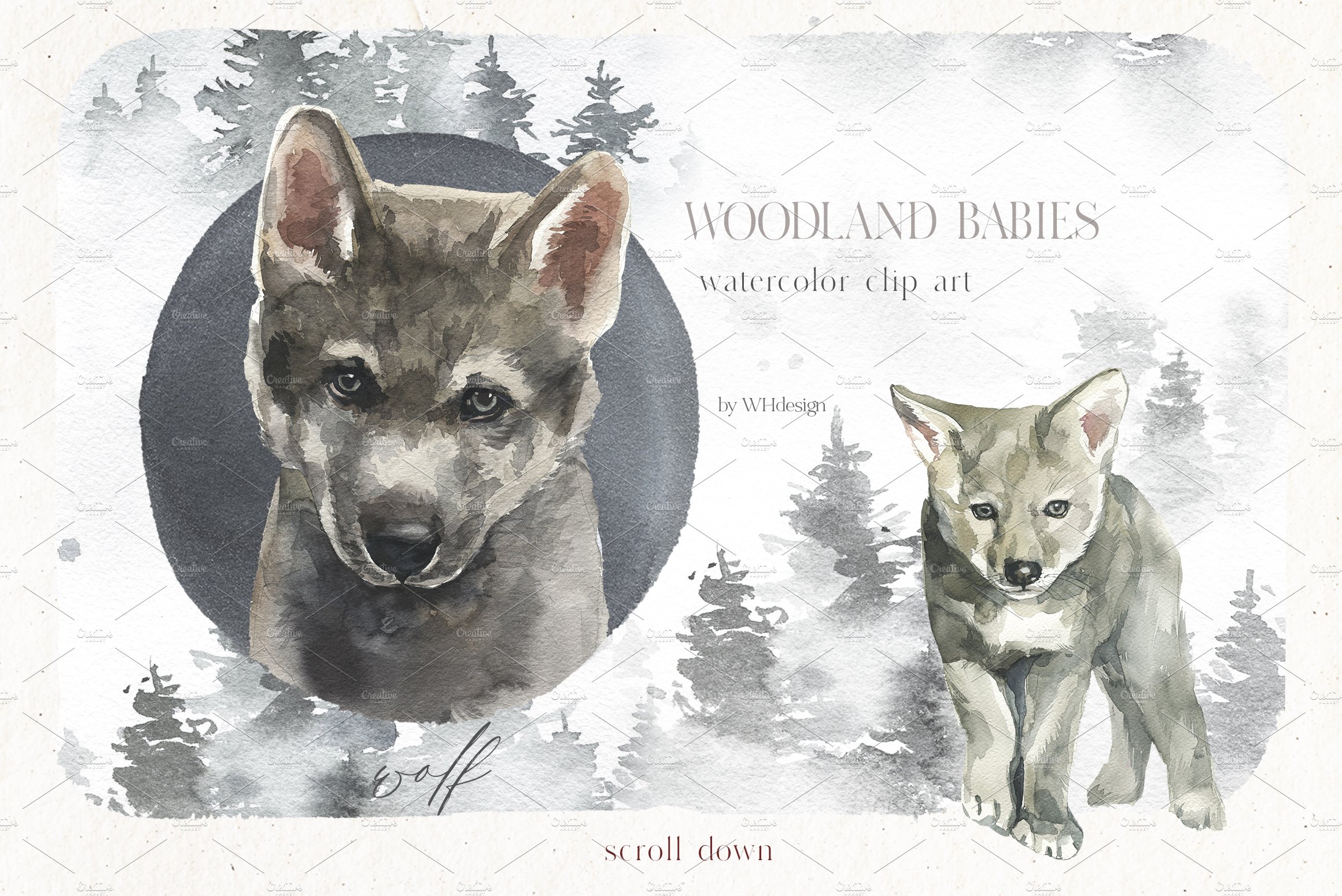 wolf baby watercolor clipart 1 82