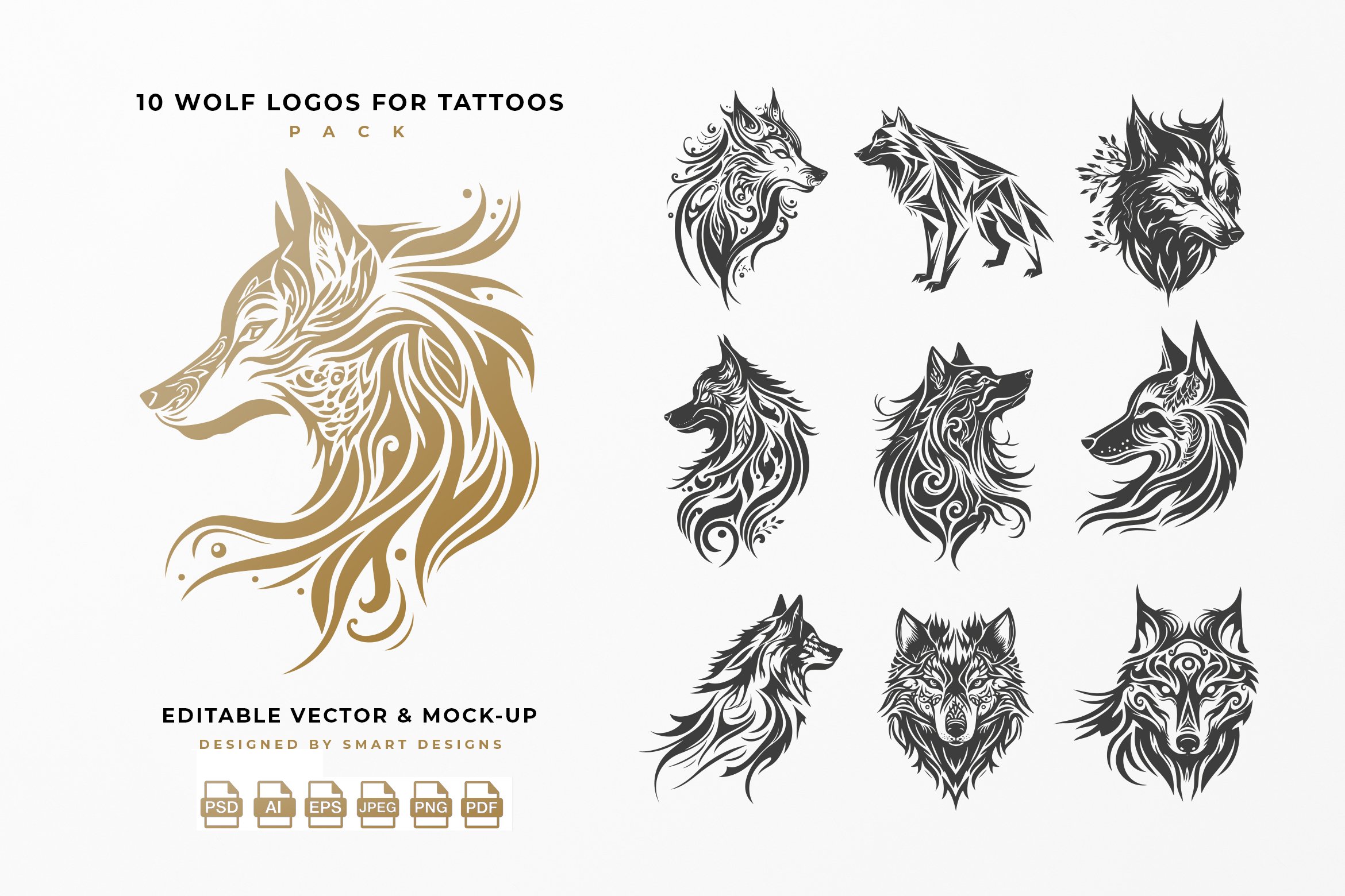 wolf logos for tattoos pack x10 73