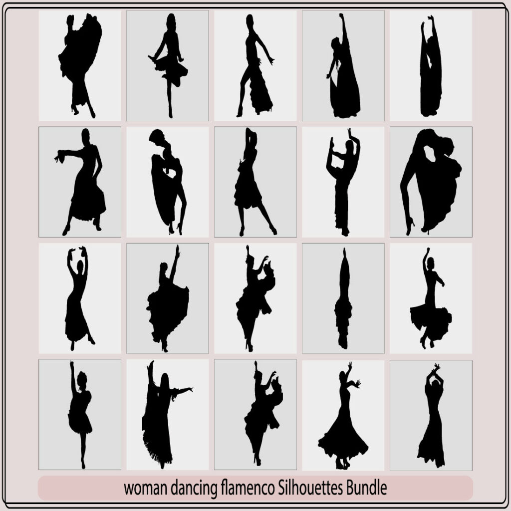 Women Dancing Flamenco And Salsa Vector Silhouettes Set Vector Silhouette Flamenco Dancer