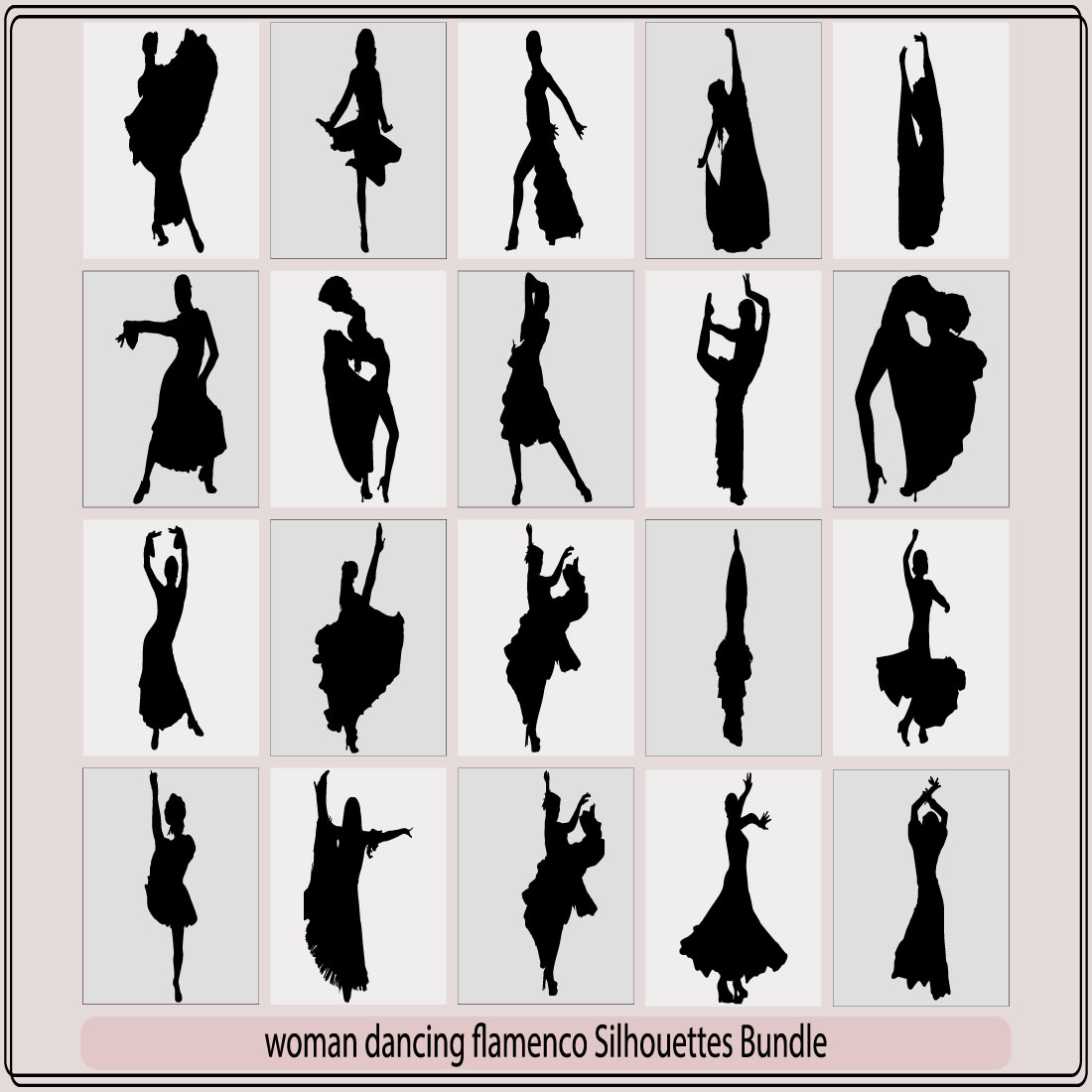 Women dancing flamenco and salsa vector silhouettes set,Vector silhouette flamenco dancer preview image.