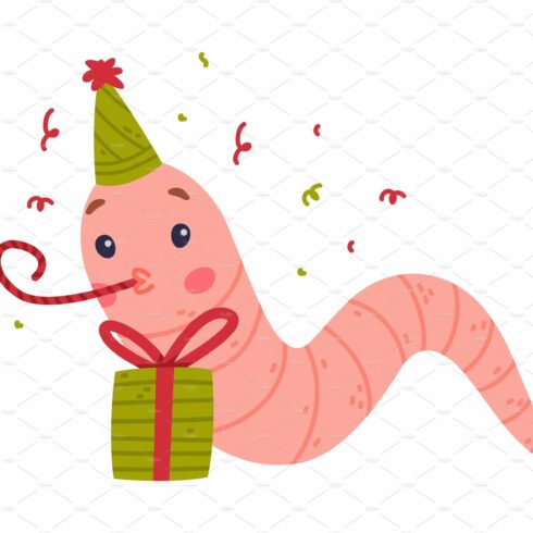 Funny Pink Worm Character in cover image.