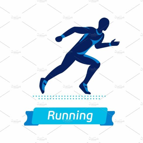 Running man logo or badge. Vector silhouette of runner. Sport emblem. Flat ... cover image.