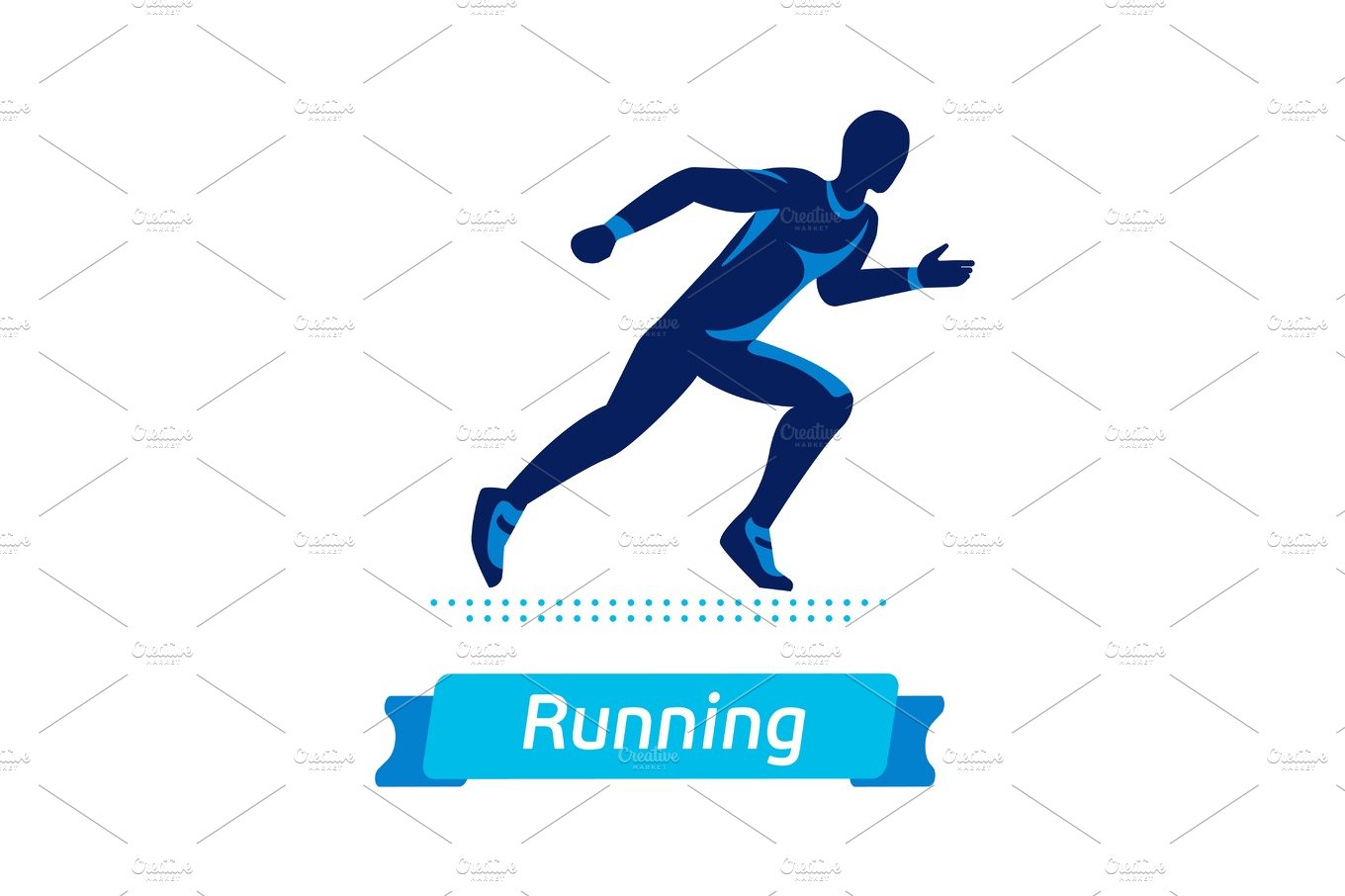 Running man logo or badge. Vector silhouette of runner. Sport emblem. Flat ... cover image.
