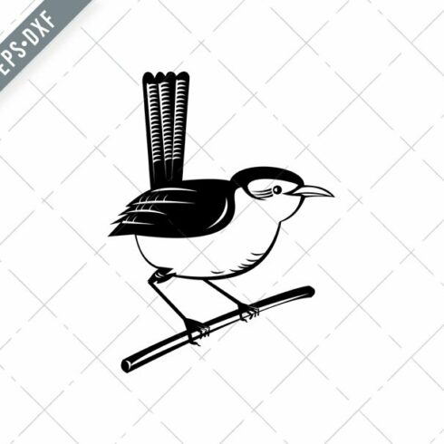 Wren Bird Perching Retro SVG cover image.