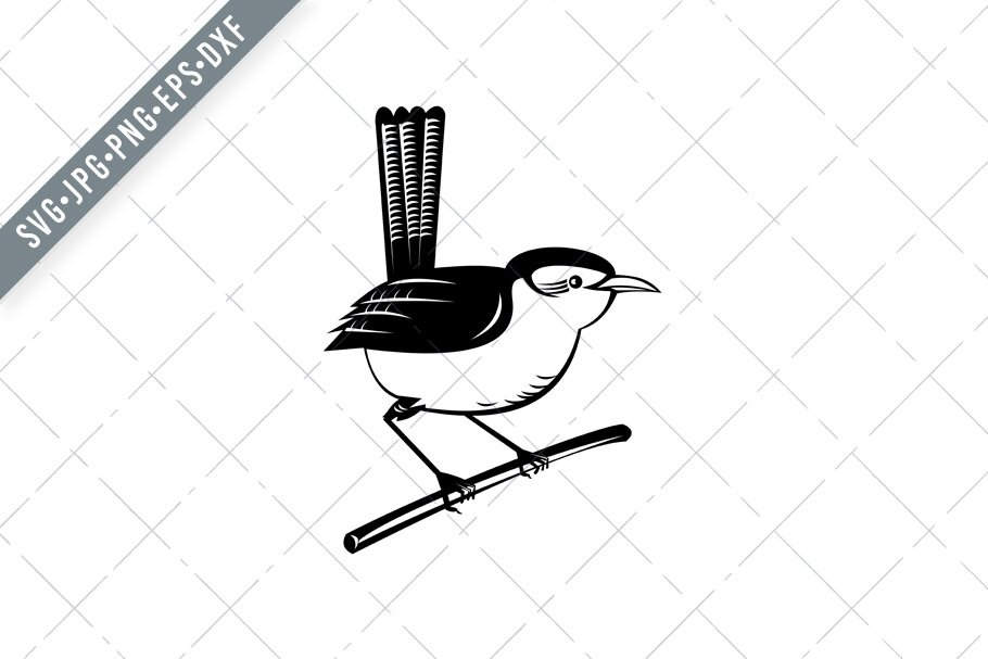 Wren Bird Perching Retro SVG cover image.