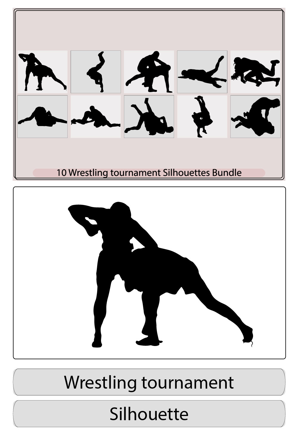 Sparring of two male athletes in wrestling,silhouette of male wrestler,fighters vector silhouette, pinterest preview image.