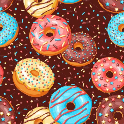 Seamless pattern with glaze donuts cover image.