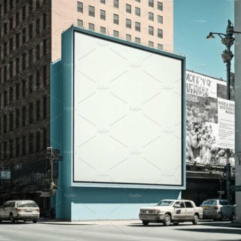 Blank white outdoor horizontal billboard mock-up on facade moder cover image.