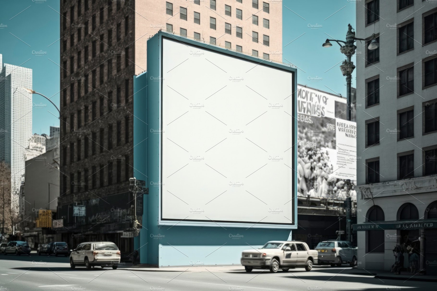 Blank white outdoor horizontal billboard mock-up on facade moder cover image.