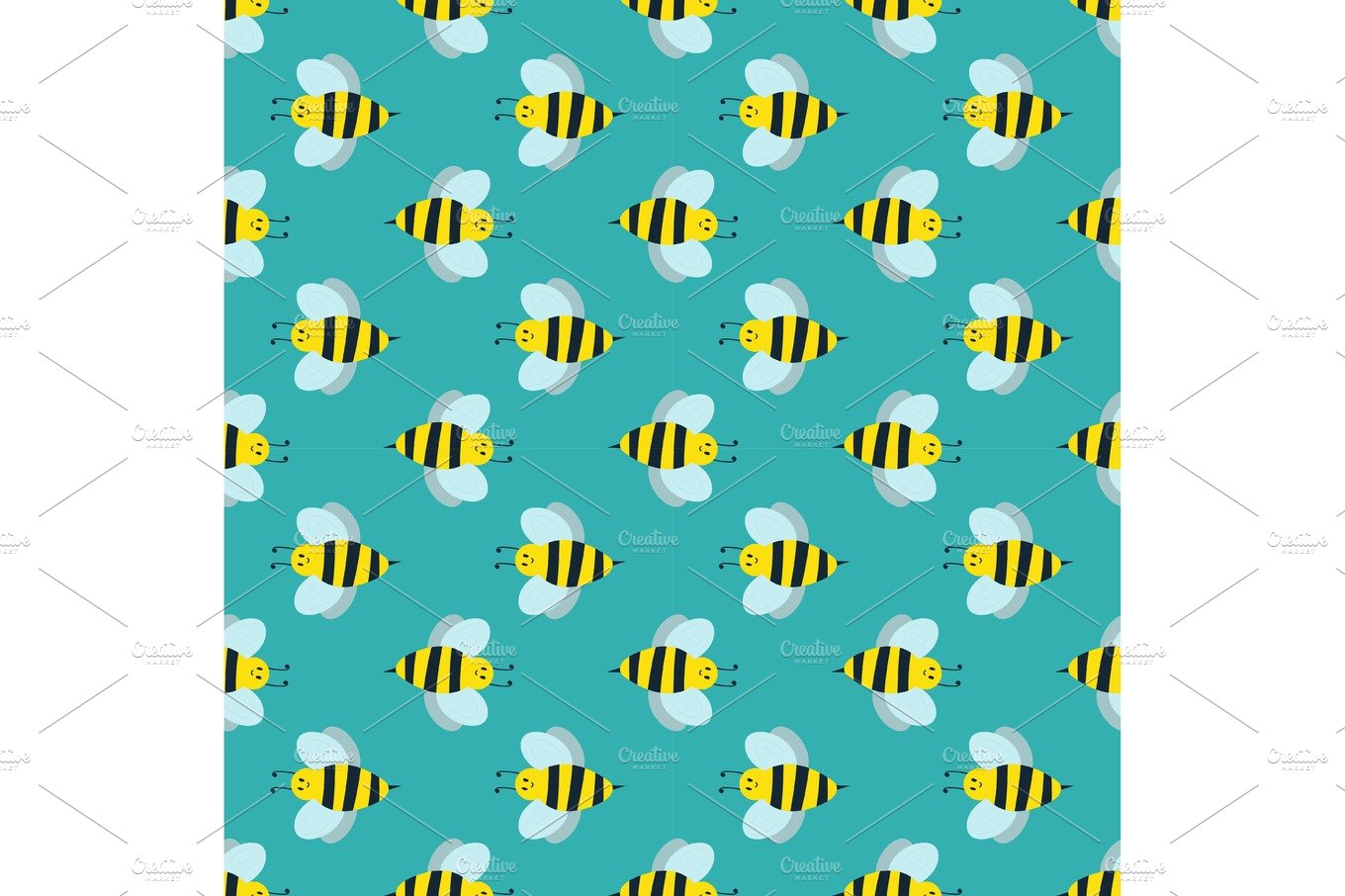 Cartoon sweet yellow bee summer worker bug hand drawn seamless pattern hone... cover image.