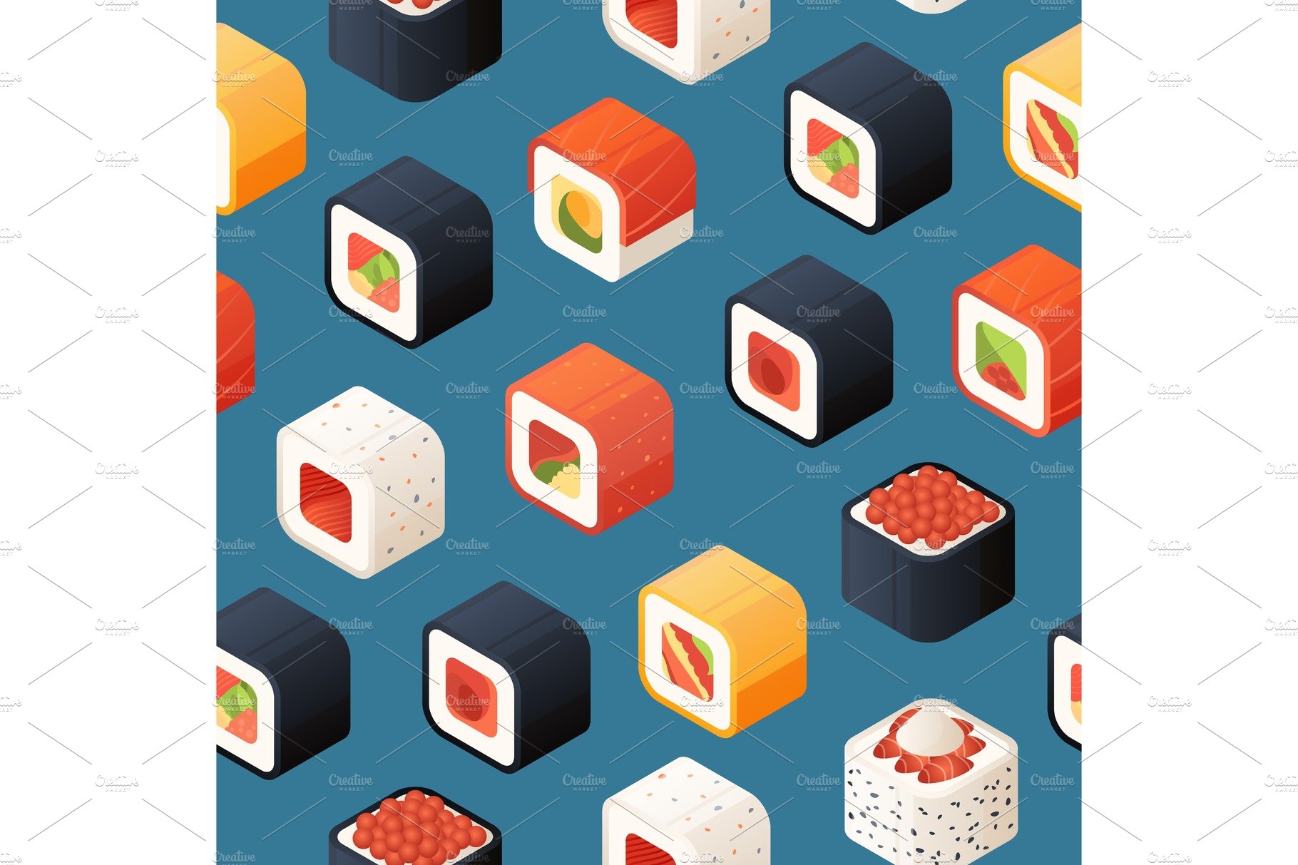 Vector isometric sushi pattern or cover image.